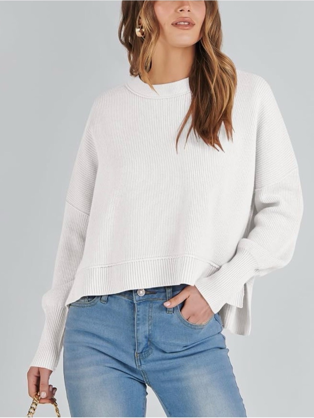 Classic Crewneck White cropped Sweater - Picture 5 of 9